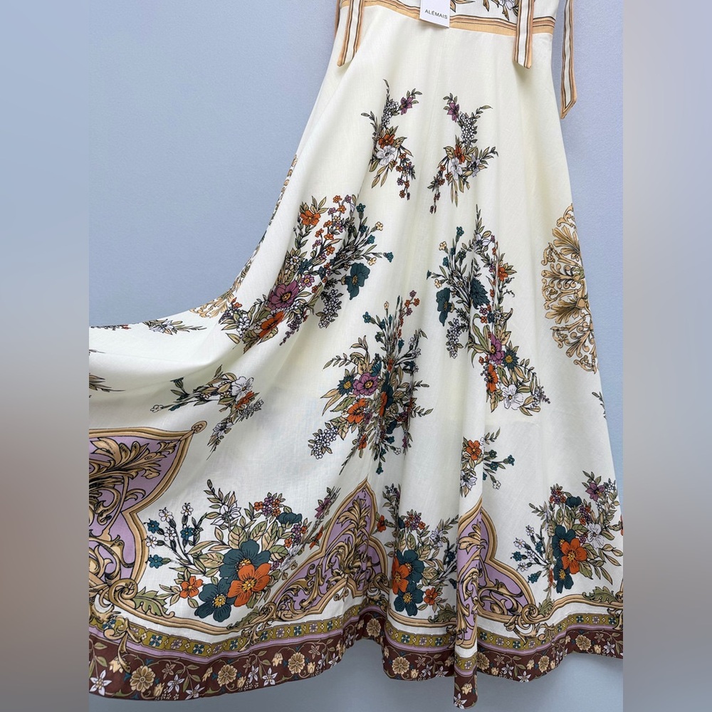 Alemais Vintage Floral Baroque Print Tie Shoulder Midi Dress - Picture 9 of 9